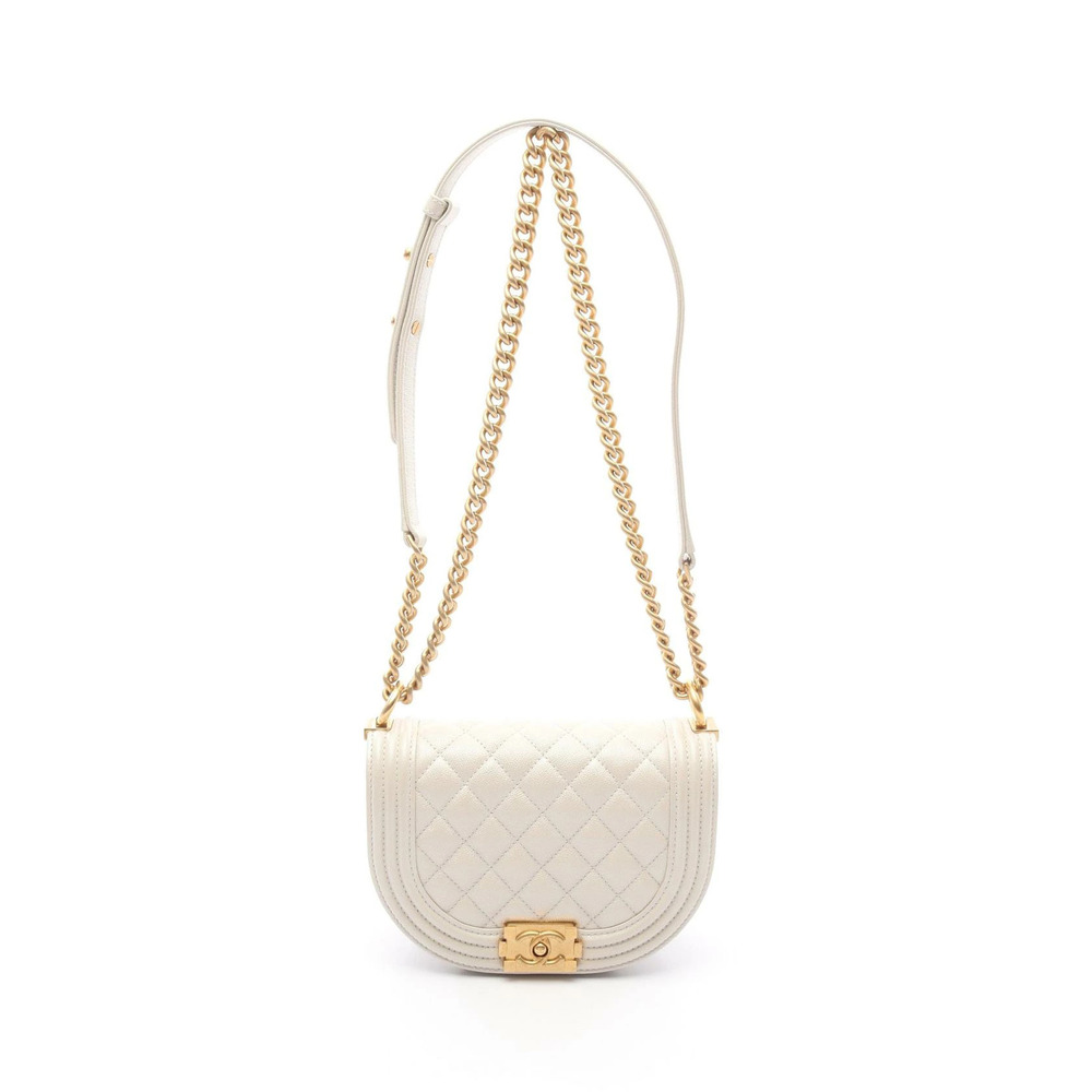 Chanel Boy Shoulder Bag Calfskin Cowhide White